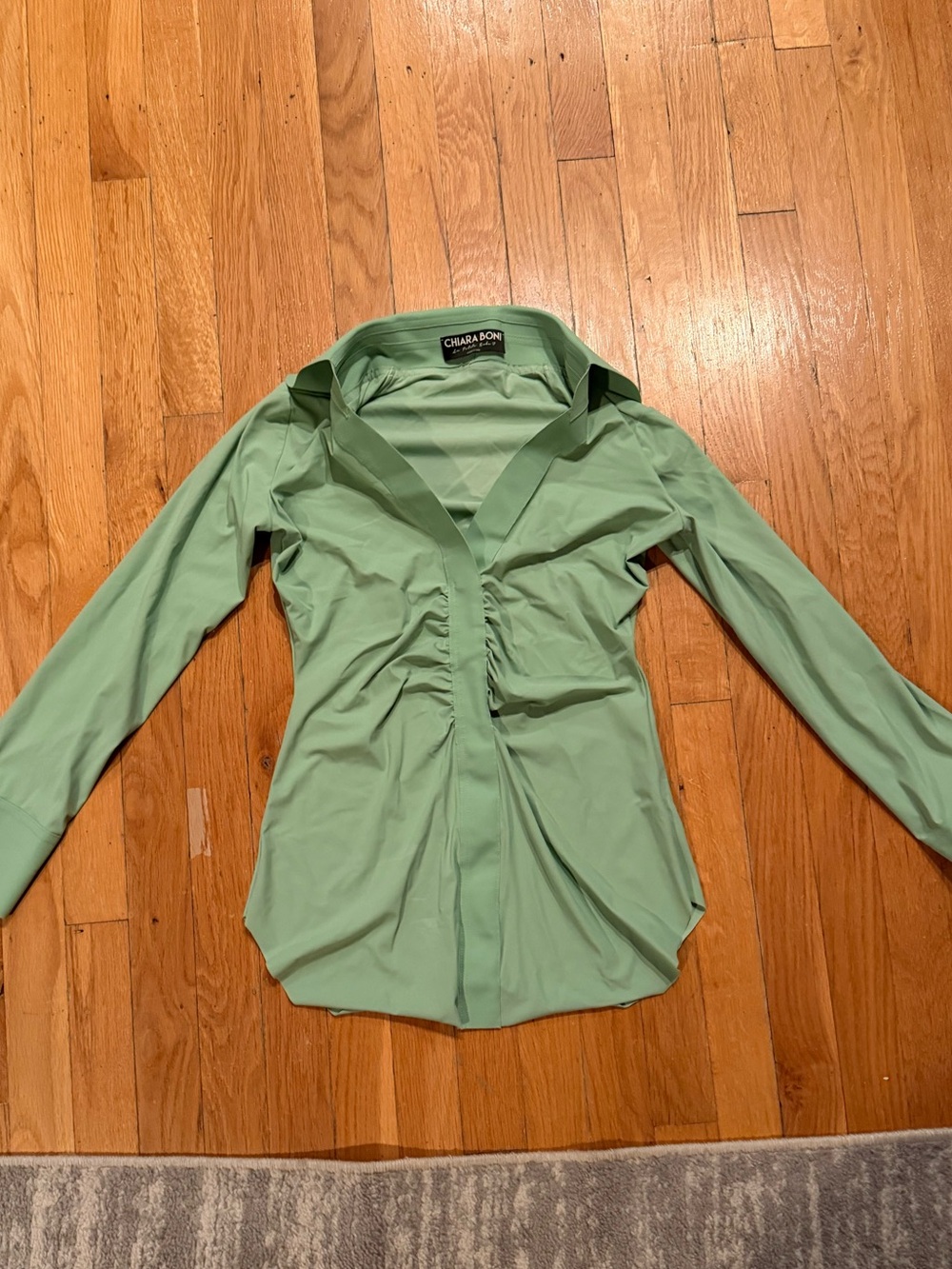 Chiara Boni Light Green Ruched Button-Front Shirt